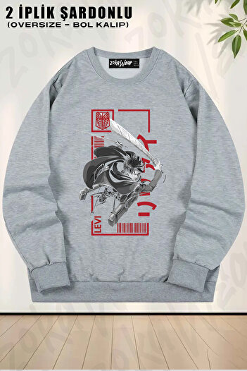 ZOKAWEAR Φούτερ Unisex Loose Fit Attack On Titan Levi Ackerman με στάμπα anime με λαιμόκοψη oversize