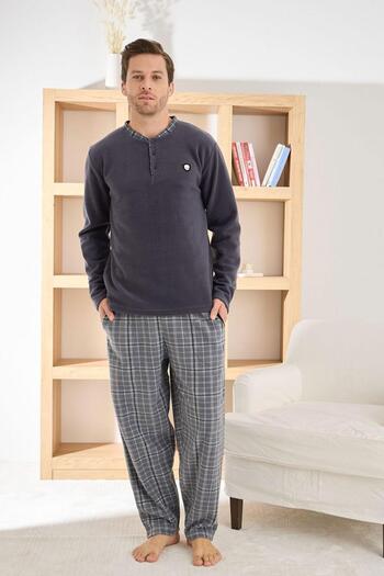 Pijamoni Men's Button Collar Winter Fleece Pajama Set 6100/14,1 - 1 Piece