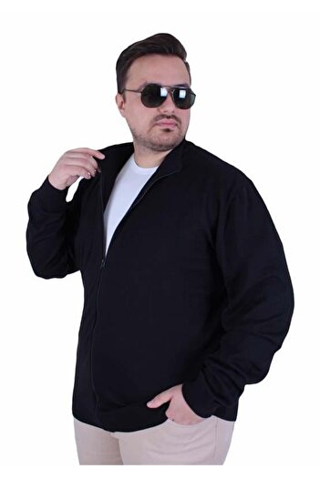 Starbattal Men's Plus Size Zippered Cardigan 23754 Black