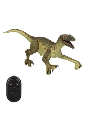 SHOPIENS Interactive Dinosaur, Velociraptor, Movement and Light, 6 Sounds, Remote Control, 34cm, Green, Plastic, M