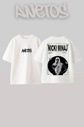 Anetos Nicki Minaj Design Back Printed Cotton White Oversize T-Shirt