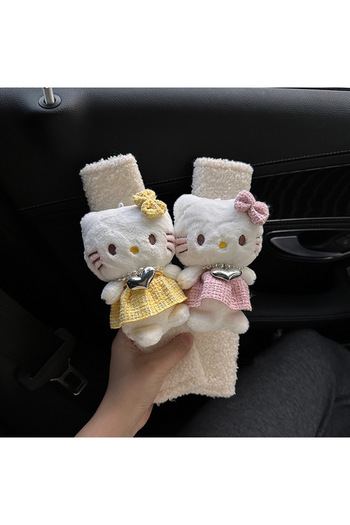 Miniso B 2pcs 2pcs Cute Hello Kitty Car Seatbelt Cover Auto Safety Belt Harness Cushion Plush Shoulder Str