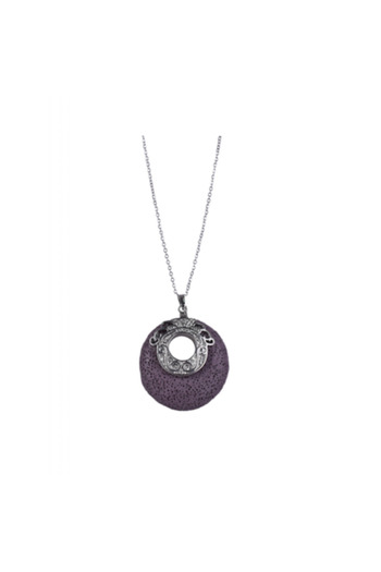DROPY Volcanic stone locket for essential oils, aroma diffuser, silver chain, purple