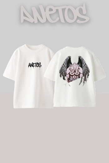 Anetos Mikey Death Design Back Printed Cotton White Oversize T-Shirt