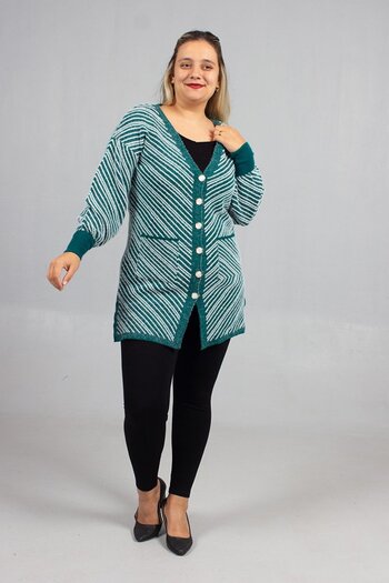 Truva XXL Buttoned Bearded Knitwear Cardigan Soft Textured Stylish and Comfortable Standard Size up to 46