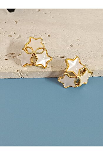 mos&more Steel Gold White Star Women's Earrings