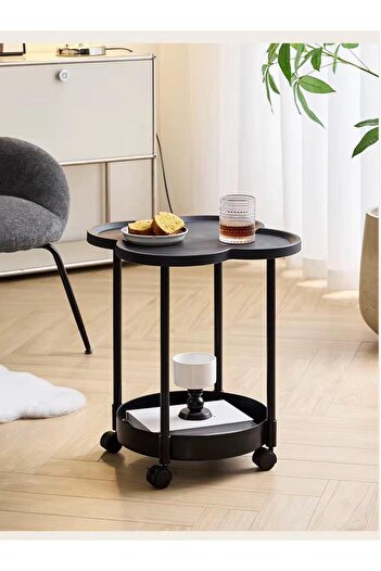 MOSTAFA Modern and elegant rose-shaped table with wheels, black