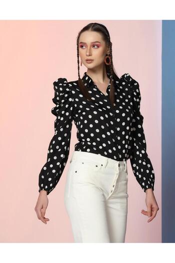 iza Black Printed Top with Dots