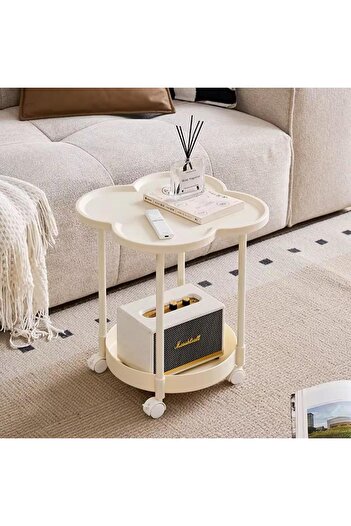 MOSTAFA Modern and elegant rose-shaped table with wheels, beige color