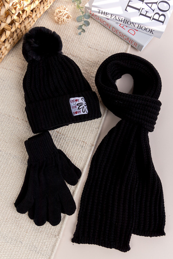 Babymod Pompom 9-15 years girl scarf beanie gloves set