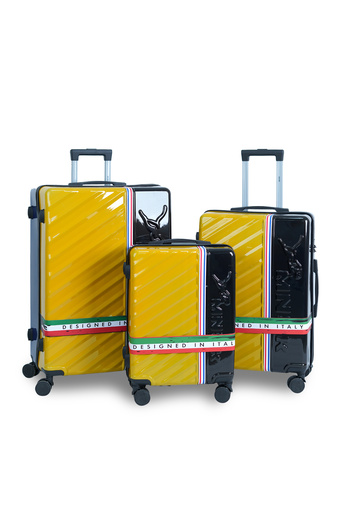 Mnuk SWAGGER Set of 3 Luggage| PC and ABS Hardside Trolley| Double 360Â° 4 Wheeler| 20/24/28-Yellow Black