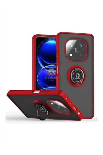 Massemr Xiaomi Redmi Note 14 Pro Plus Silicone Cover with Magnetic Ring Stand Shock-Absorbing Premium Case