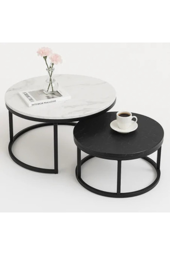 JollyMag Set of 2 coffee tables, marble look, 2 in 1, black and white, diameter 60 and 80 cm, JollyMag, STL 1