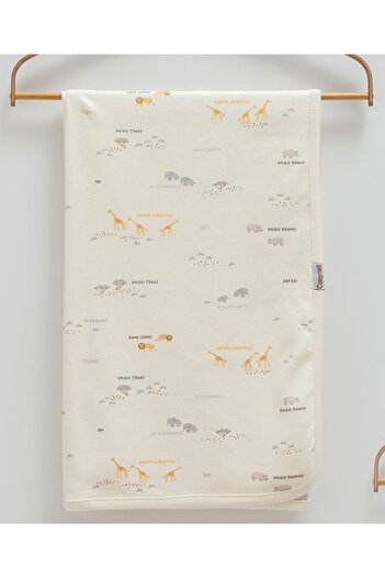 Caramell İncibaby Safari Time 3-Piece Set (1 Combed Cotton Blanket - 1 Muslin Blanket - 1 Pacifier Strap) 80X90 Cm.