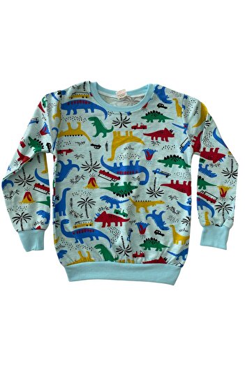 Arya Nisa Kids SET DE PIJAMALE SEZIONALE 100% BUMBAC CU IMPRIMARE DINOZAUȚI COLORAȚI PENTRU BĂIEȚI