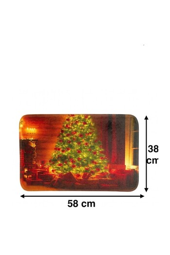 OEM Antiskid Entrance Mat with Christmas Motifs, Textile Material, Christmas Tree Design, 38 x 58 cm, Gr