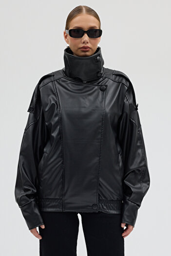 Jaglion Women's Street Style Style Leather Jacket