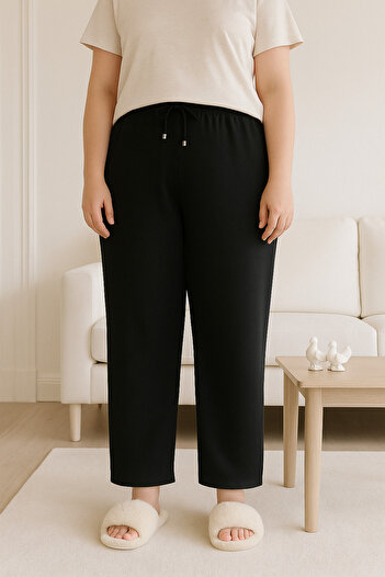 ŞIK VE MUTLU Plus Size Wide Leg Striped Sweatpants