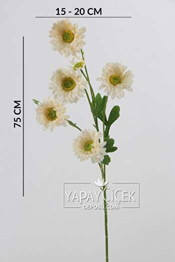 Yapay Çiçek Deposu Yapay Çiçek 6 Çiçekli Fransız Gerberası Dalı 75 cm Krem YCD-309
