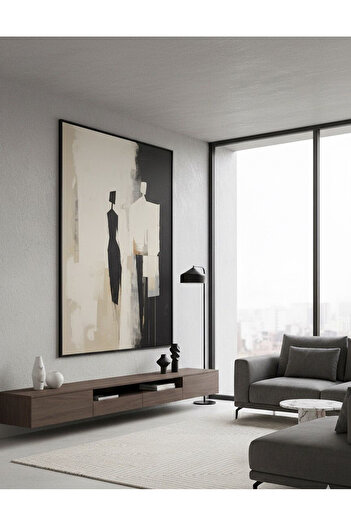 Linacci Single Black Metal Frame Abstract Woman Man Glass Painting Set