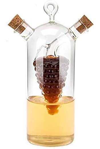 Dubkart World of Flavours 2 in 1 Glass Grapes Design Olive Oil Dispenser and Vinegar Bottle, Glass C