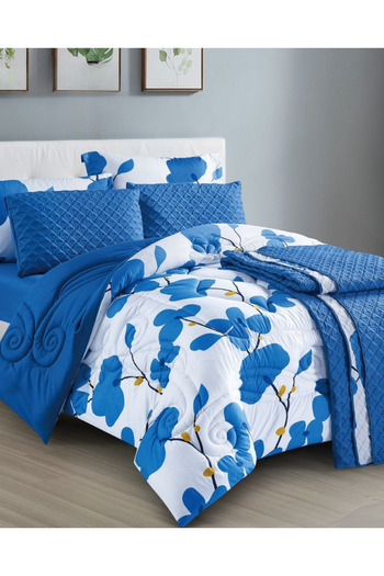 Generic 7-Piece Floral Bed Comforter Set - 240x260cm Quilted Comforter with 2 Pillowshams, 2 Pillowcases, Fi
