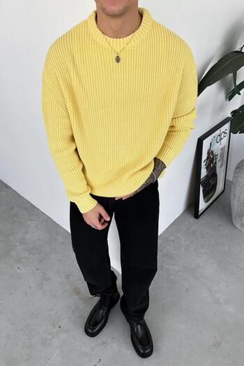 HAFKAGİYİM Yellow Knitted Pattern Oversize Knitwear Sweater