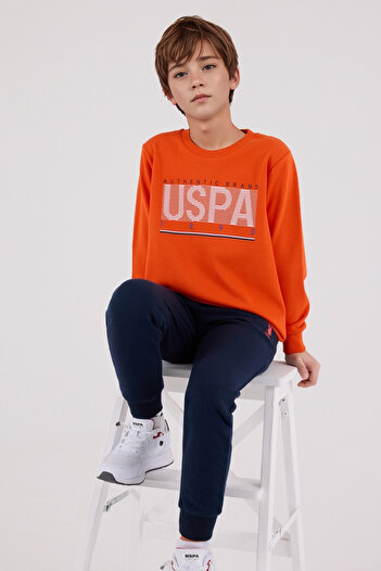 U.S. Polo Assn. Boys' Tracksuit Set – Pomegranate Flower & Anthracite Color, Uspa Printed Sports Model