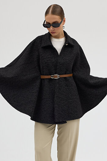 Jaglion Women's Belted Cashmere Poncho Black