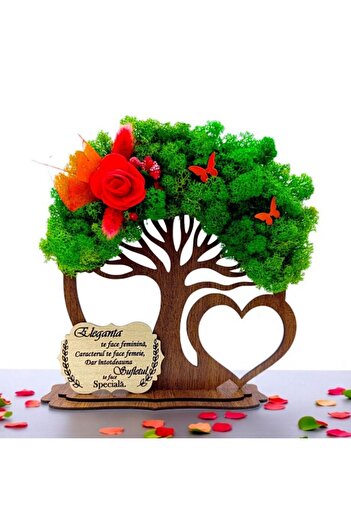 OEM Tree Decoration with lichens and message for Women's Day/March 8 "Elegance makes you feminin