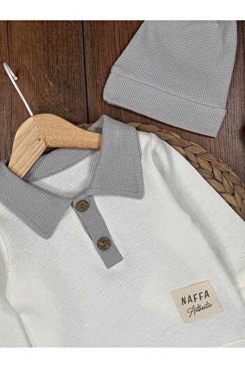 Kids Kingdom 3-Piece Baby Boy Set with Waffle Fabric Polo Collar Hat