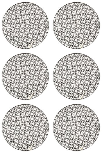 Vervo.ro pentru minți curioase Set of 6 Porcelain Plates, Beige with Black Pattern, 26.5 cm diameter