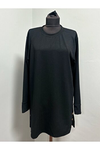 MSA Giyim Women's Ribbed Slit Detailed Long Sleeve Solid Color Casual Stretchy Tunic Sweat Hijab Combed Cotton