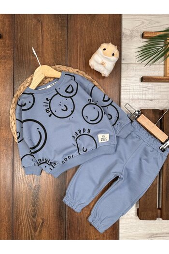 Kids Kingdom Cotton Smiling Face Patterned 2-Piece Baby Boy Set