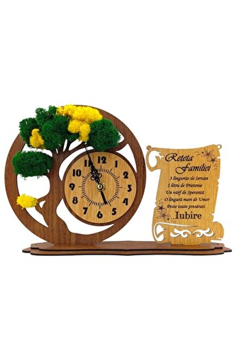OEM Bonsai clock with natural lichens and message for Family "Family Recipe", 30x20 cm