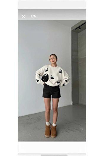 Love Benti Cute Panda Patterned Trendy Knitwear Top with 5 Alternative Colors