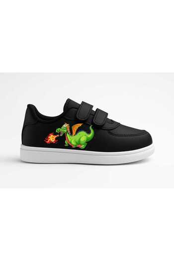 ECCAdesing Fire Breathing Dragon Printed Black Band Children's Sports Shoes Sneaker