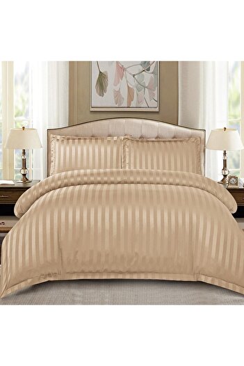 OEM Damask Stripe Beige Bed Linen 4 Pieces (Fine)