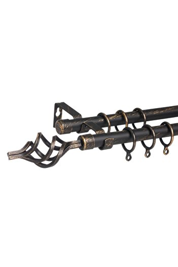 OEM Double Metallic Black Gold Brushed Extendable Curtain Rail 110-200cm
