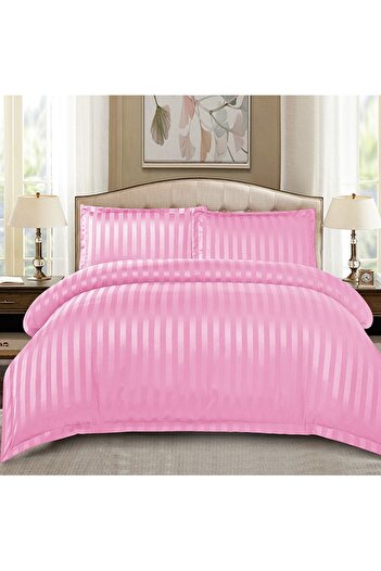 OEM Damask Stripe Pink Bed Linen 4 Pieces (Fine)
