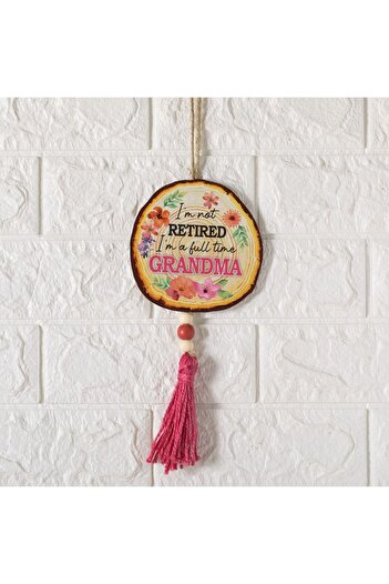OEM Beige Wooden Decoration with Fuchsia Tassel for Grandma Ø12x35cm