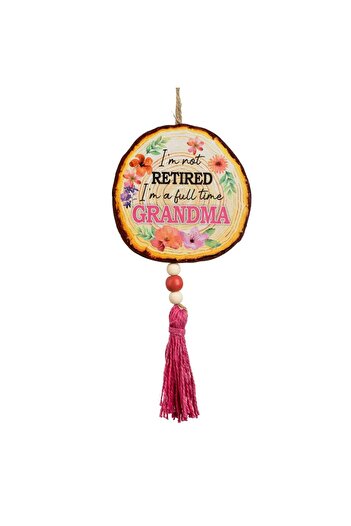 OEM Beige Wooden Decoration with Fuchsia Tassel for Grandma Ø12x35cm