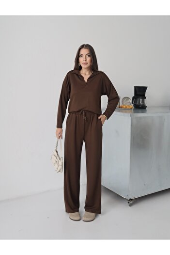 Paw Garage Women's Lora Modal Polo Neck Top and Bottom Set
