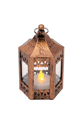 OEM Decorative Mini Bronze Lantern with LED Candle 6.5x6.5x11cm