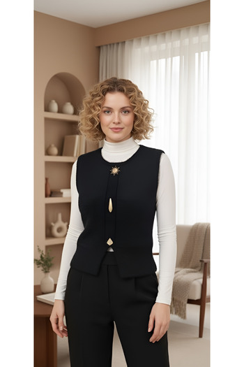 meday Clothing Soft Textured, Button Detailed-Stylish Knit Vest