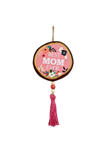 OEM Pink Wooden Decoration with Fuchsia Tassel for Mom Ø12x35cm