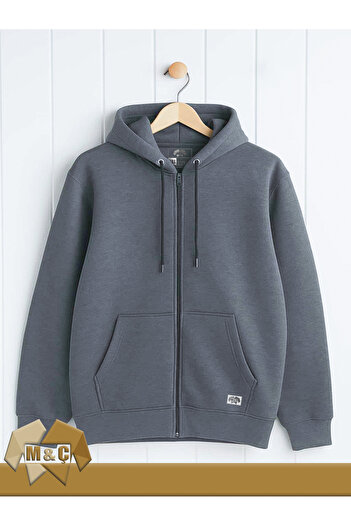 MÇ FAMİLY STORe Shardonlu 3-Ply Hooded Zippered Sweatshirt Oversized Thick Cotton Solid Color Jacket