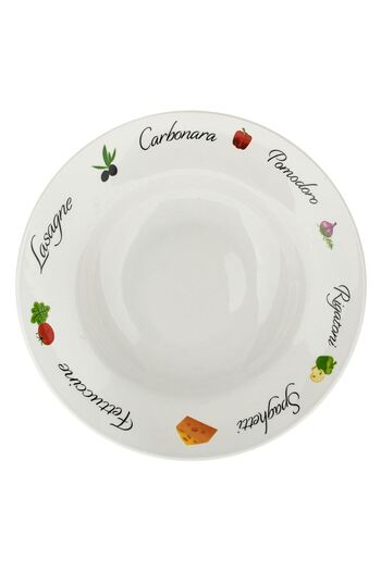 OEM White Printed Porcelain Deep Pasta Plate Ø26.5cm