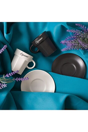 OEM New Bone Matte Coffee Cup Set with Saucer 2 Colors 90ml - 2 sets