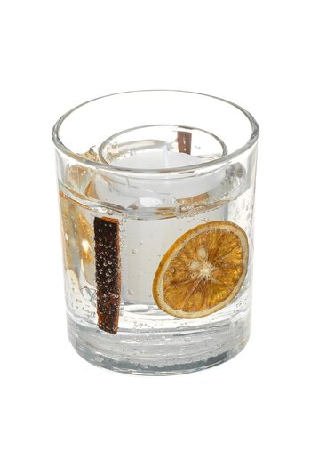OEM White Candle in Double Glass with Orange Slices and Cinnamon Stick Gel Ø8.5x10cm
